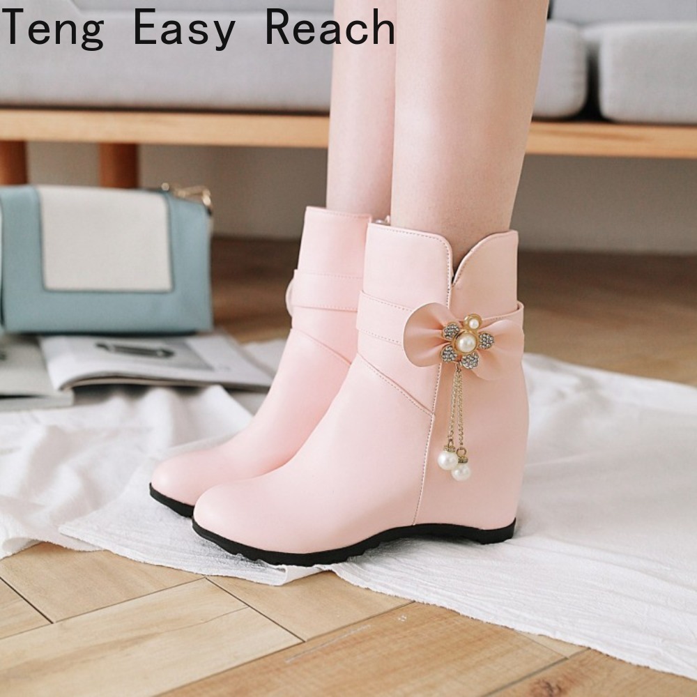 Women'S Ethnic Fashion Brands - Bottes mi-mollet blanches à talon compensé