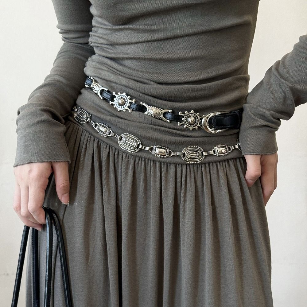 Y2K Ethnic Fashion - Ceintures Métalliques Sculptées Y2K Tendance, Style