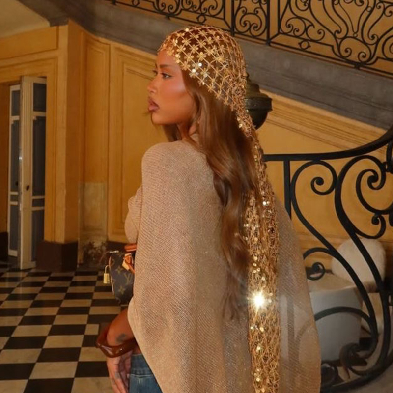 Ethnic Fashion Collection - Foulard Bohème en Maille à Paillettes