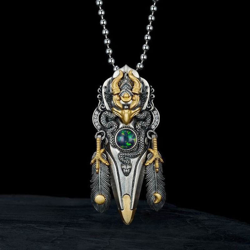 Y2K Ethnic Fashion - Collier pendentif plume de Garuda rétro